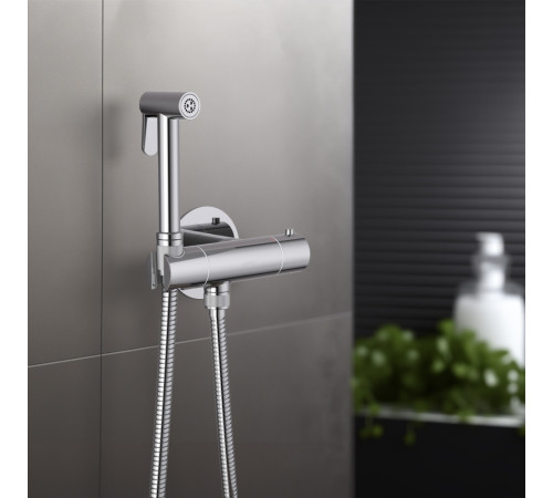 Комплект для гигиенического душа термостатический встроенный Aquanet Oberon смеситель, лейка, шланг, матовый черный AQ1027MB