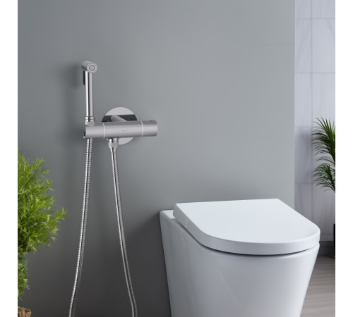 Комплект для гигиенического душа термостатический встроенный Aquanet Oberon смеситель, лейка, шланг, матовый черный AQ1027MB