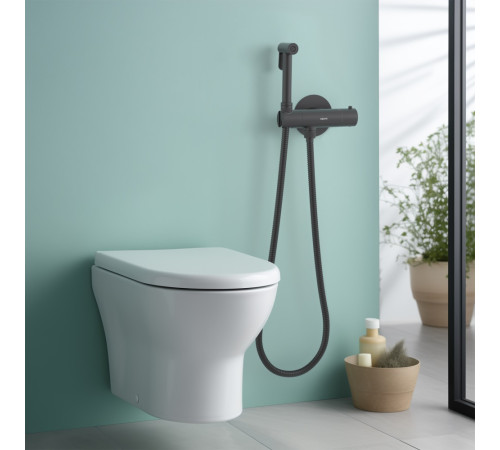 Комплект для гигиенического душа термостатический встроенный Aquanet Oberon смеситель, лейка, шланг, матовый черный AQ1027MB