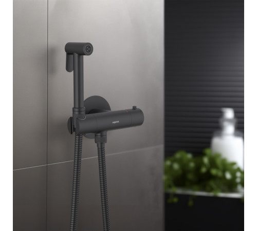 Комплект для гигиенического душа термостатический встроенный Aquanet Oberon смеситель, лейка, шланг, матовый черный AQ1027MB