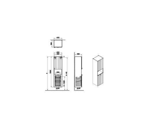 Пенал высокий VitrA Root Groove 40 см с корзиной матовый белый правый 69100
