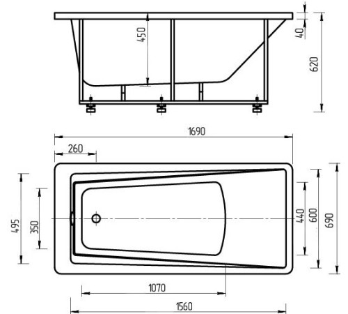Ванна акриловая Triton Либра 170 с фронтальным экраном слив слева LIB170-0000021