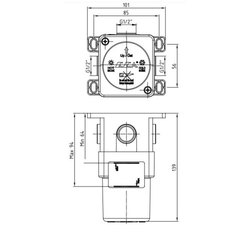 Скрытая часть смесителя TOPAZ матовый черный 102166102C1EX
