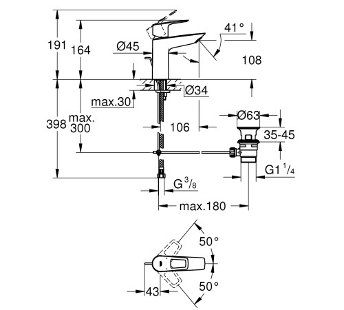 Смеситель для раковины GROHE BauLoop размер M хром 23762001