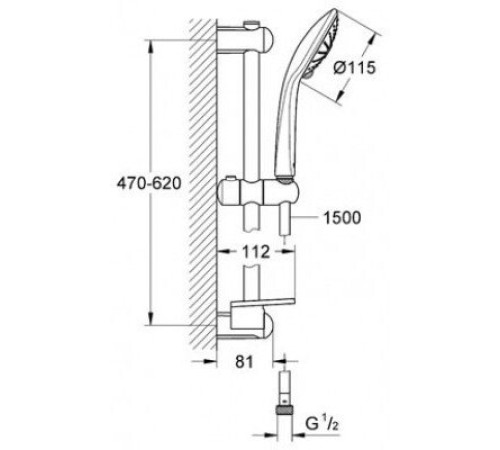 Душевой гарнитур GROHE Euphoria 110 III штанга 600 мм шланг 1500 мм хром 27243001