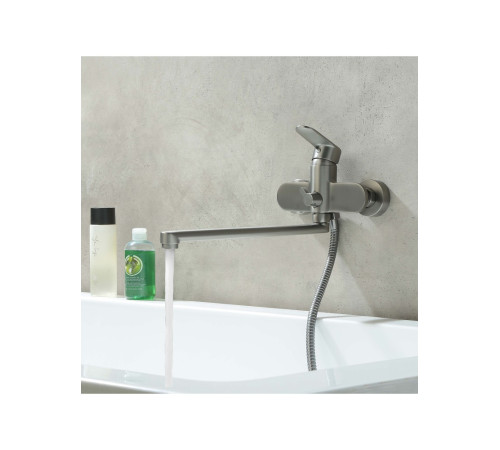 Смеситель для ванны с длинным изливом Aquanet Ника оружейная сталь AQ1842BGM