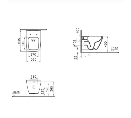 Комплект унитаз подвесной VitrA Integra Square с тонким сиденьем микролифт, инсталляцией и панелью смыва 9856B003-7207