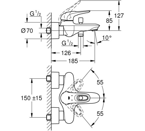 Смеситель для ванны GROHE Eurostyle однорычажный хром 33591003