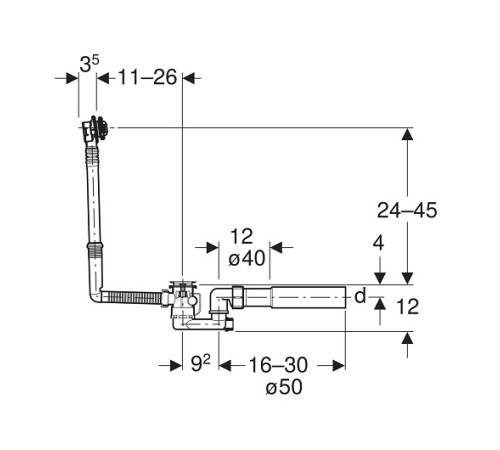 Слив-перелив Geberit d52 длина 26 см с декоративным комплектом глянцевый хром 150.520.21.6