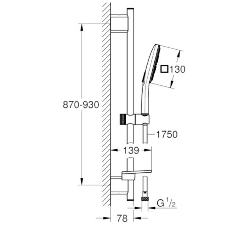 Душевой гарнитур GROHE Rainshower SmartActive 130 III штанга 900 мм хром 26587000