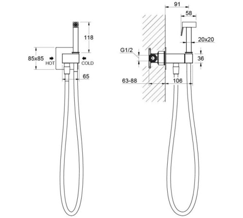 Комплект для гигиенического душа встроенный Aquanet Lira смеситель, лейка, шланг, матовый черный AQ1025MB