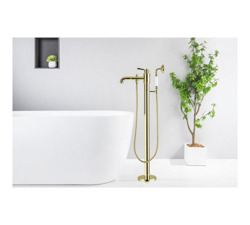 Смеситель для ванны напольный Aquanet Классик комплект полированное золото AQ1545PG