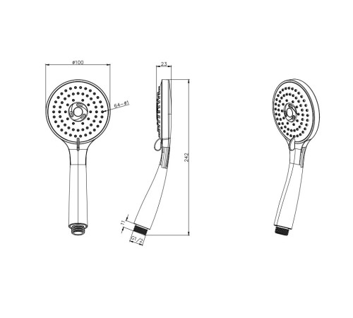 Ручной душ Aquanet Вега 3jet матовый черный AQ2003MB
