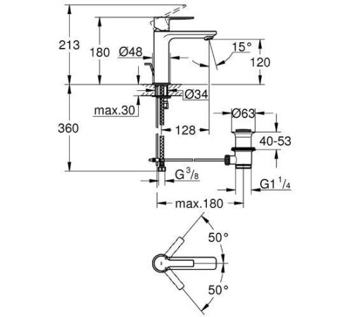 Смеситель для раковины GROHE Lineare New с донным клапаном хром 32114001