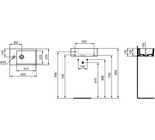 Раковина асимметричная Ideal Standard Strada 45x27 см левая K081701