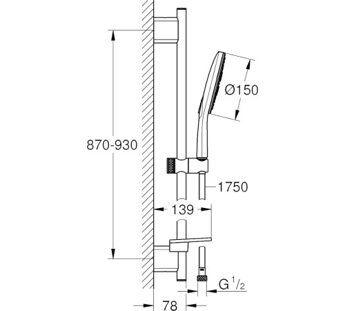 Душевой гарнитур GROHE Rainshower SmartActive 150 штанга 900 мм шланг 1750 мм белая луна 26594LS0