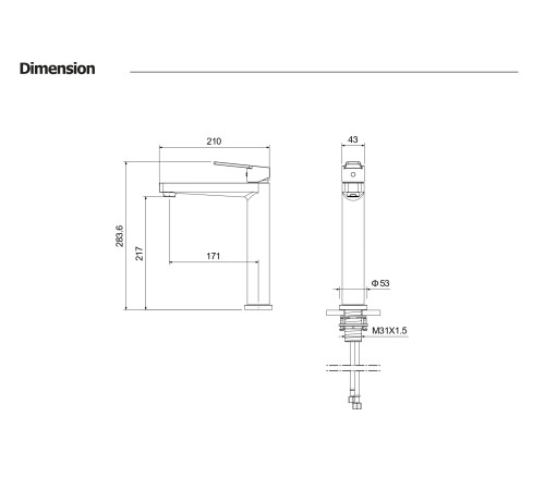 Смеситель для раковины Aquanet ЛУГАНО высокий 217 мм без донного клапана оружейная сталь AQ1704BGM