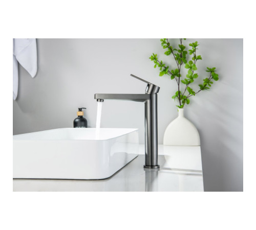 Смеситель для раковины Aquanet ЛУГАНО высокий 217 мм без донного клапана оружейная сталь AQ1704BGM