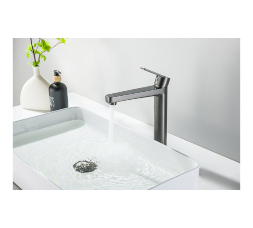 Смеситель для раковины Aquanet ЛУГАНО высокий 217 мм без донного клапана оружейная сталь AQ1704BGM