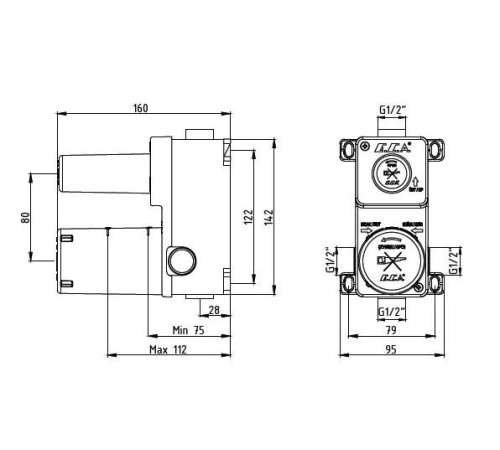 Скрытая часть смесителя TOPAZ на 2 режима матовый черный 102166201C1EX