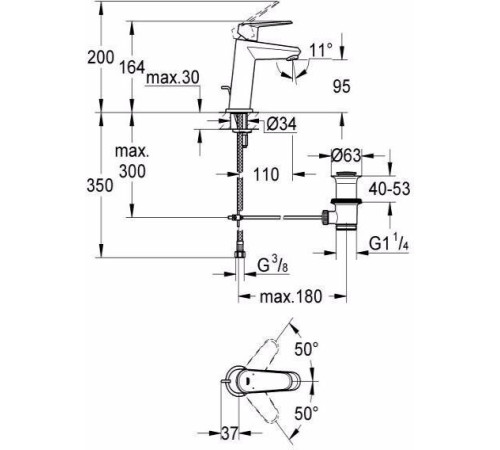 Смеситель для раковины GROHE Eurodisc Cosmopolitan с донным клапаном хром 23049002