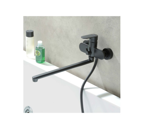 Смеситель для ванны с длинным изливом Aquanet Ника матовый черный AQ1842MB