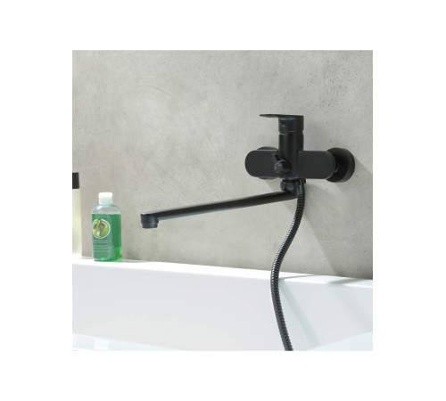 Смеситель для ванны с длинным изливом Aquanet Ника матовый черный AQ1842MB