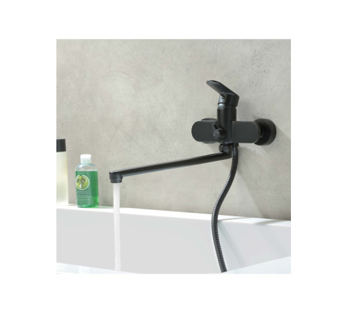 Смеситель для ванны с длинным изливом Aquanet Ника матовый черный AQ1842MB