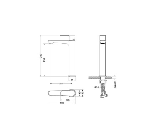 Смеситель для раковины высокий Aquanet Oberon 240 мм шлифованное золото AQ1204BG