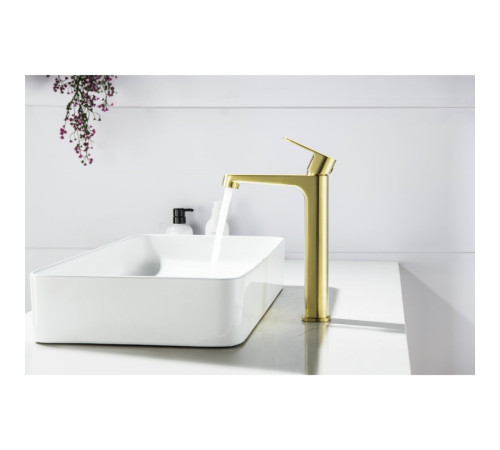 Смеситель для раковины высокий Aquanet Oberon 240 мм шлифованное золото AQ1204BG