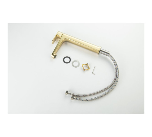 Смеситель для раковины высокий Aquanet Oberon 240 мм шлифованное золото AQ1204BG