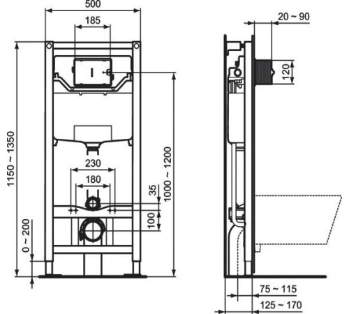Комплект 3 в 1 Ideal Standard TESI Silk Black унитаз T0079V3, сиденье T3527V3, инсталляция R020467 T3868V3