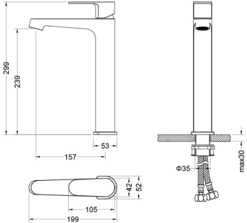 Смеситель для раковины высокий Aquanet Oberon 240 мм хром AQ1204CR