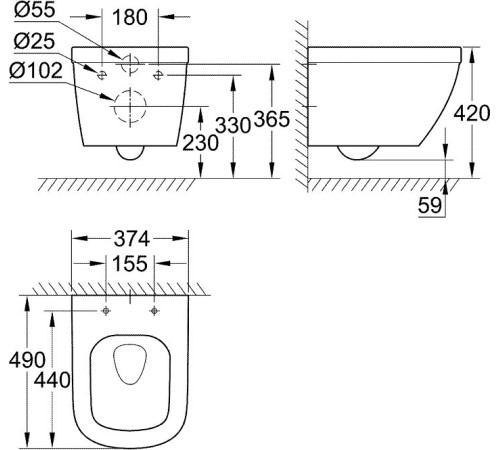Унитаз подвесной безободковый GROHE Euro Ceramic компактный 39206000