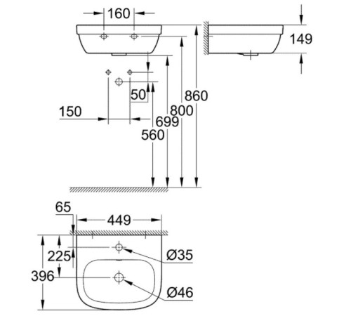 Мини-раковина GROHE Euro Ceramic 45 см 39324000