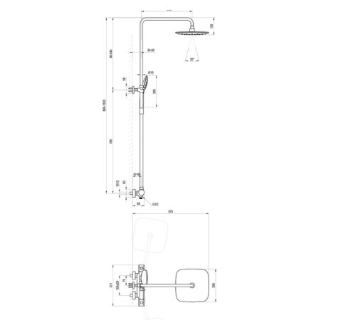 Душевая стойка RAVAK Flat FL 091.20BL с термостатом для ванны черный X070443