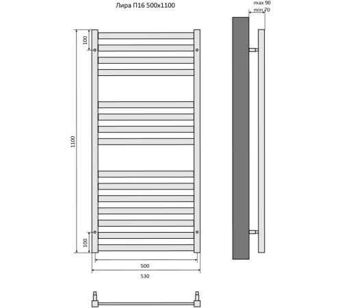 Полотенцесушитель водяной Aquatek Лира П16 500х1100 мм черный муар AQ KP1610BL
