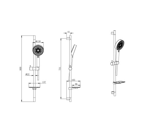 Душевой гарнитур Aquanet Вега 3jet 73 см матовый черный AQ2031MB