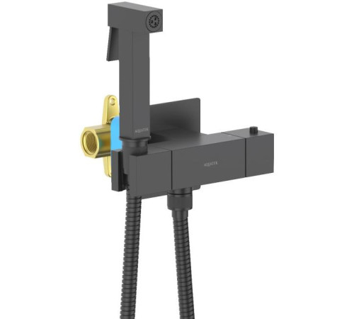Комплект для гигиенического душа термостатический встроенный Aquanet Libra смеситель, лейка, шланг, матовый черный AQ1028MB