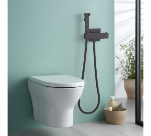 Комплект для гигиенического душа термостатический встроенный Aquanet Libra смеситель, лейка, шланг, матовый черный AQ1028MB