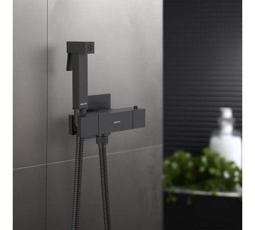 Комплект для гигиенического душа термостатический встроенный Aquanet Libra смеситель, лейка, шланг, матовый черный AQ1028MB