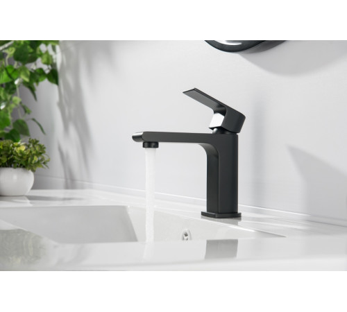 Смеситель для раковины Aquanet Лира 103 мм без донного клапана матовый черный AQ1410MB