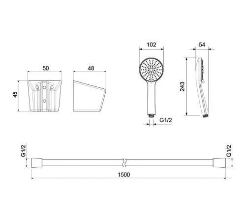 Душевой набор Aquanet Бетта 100 3jet оружейная сталь AQ2032BGM