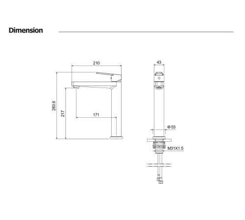 Смеситель для раковины Aquanet ЛУГАНО высокий 217 мм без донного клапана AQ1704CR