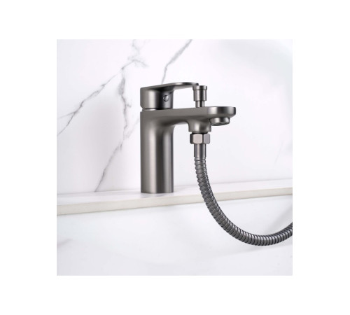 Смеситель на борт ванны Aquanet Ника на 1 отверстие оружейная сталь AQ1844BGM