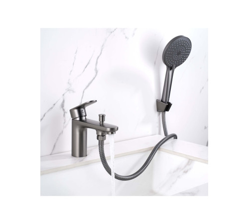 Смеситель на борт ванны Aquanet Ника на 1 отверстие оружейная сталь AQ1844BGM