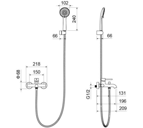Смеситель для ванны Aquanet Европа с душевым набором 3jet матовый черный AQ1349MB