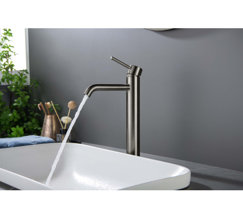 Смеситель для раковины высокий Aquanet Europa 215 мм без донного клапана оружейная сталь AQ1304BGM