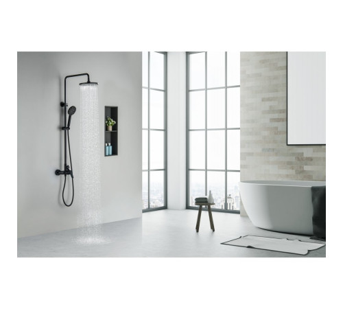 Душевая система со смесителем для душа Aquanet Бетта 220 мм матовый черный AQ2160MB