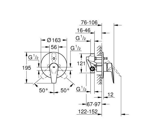 Душевая система GROHE Tempesta 250 со смесителем BauEdge и изливом для ванны 1000190